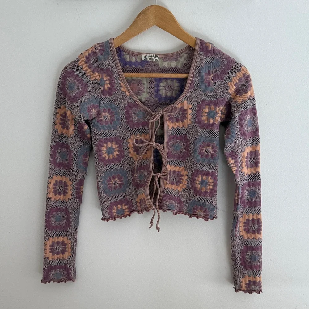 Free People Free For All Cardi Lavender Combo size XS/S Women's Top - Picture 3 of 8